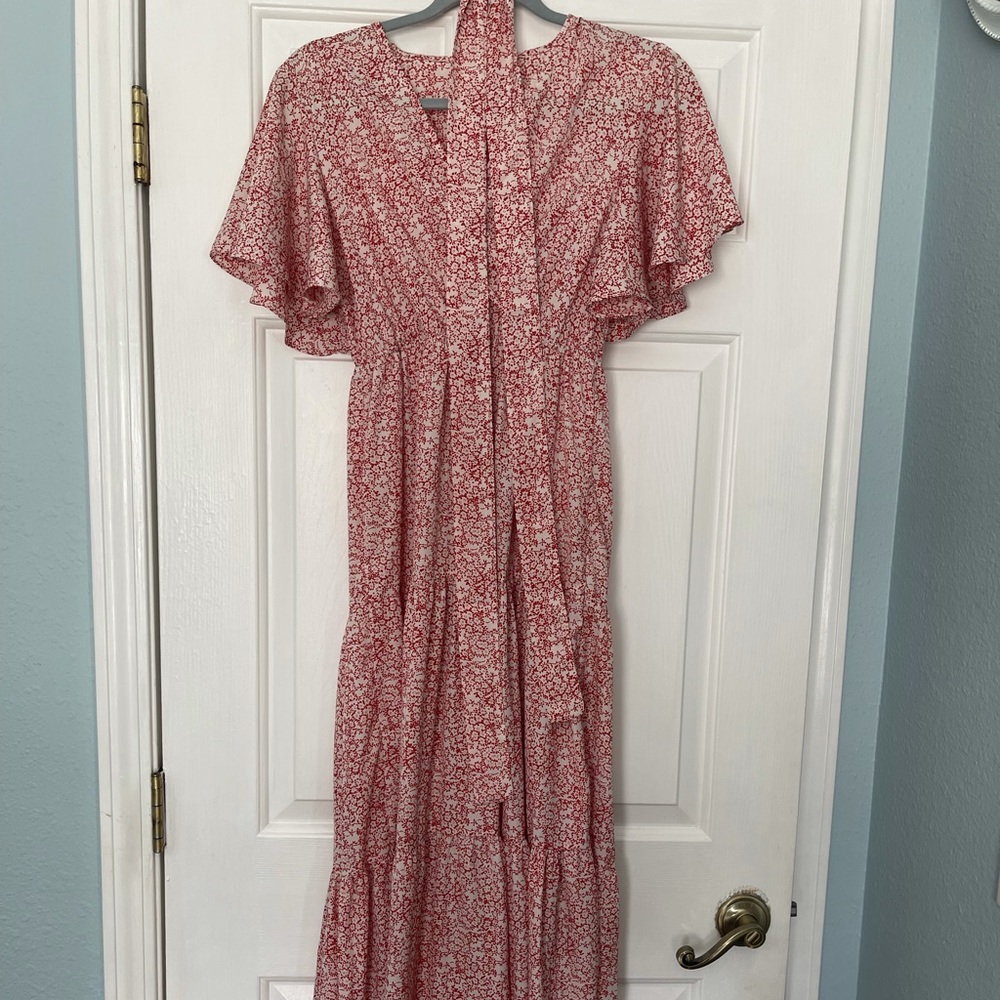 Modest red and white dress